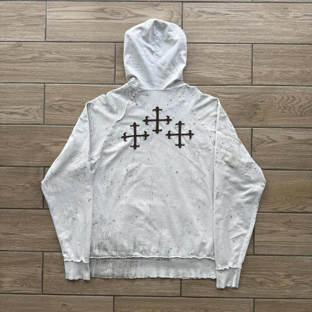 Y2K Affliction Distressed Skull Cross White Hoodie - Picture 2 of 8